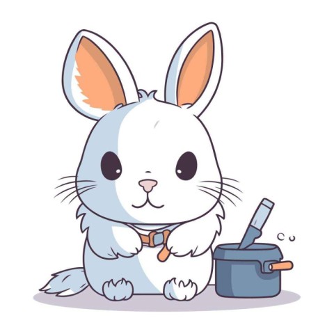 cute rabbit with saucepan and pot vector illustration graphic de