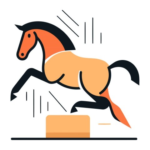 Horse jumping over obstacles. Vector illustration in flat design