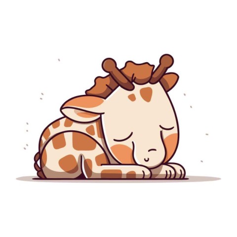 Cute cartoon giraffe sleeping. Vector illustration isolated on w