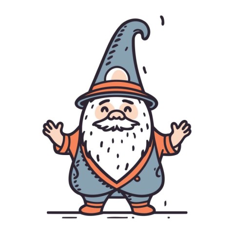 Cartoon wizard character. Vector illustration. Cute cartoon wiza