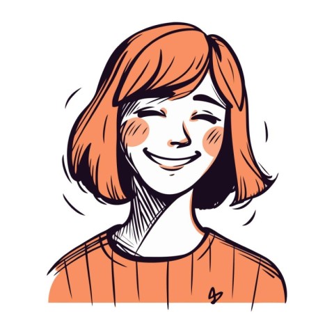 Smiling girl with red hair. Vector illustration in sketch style.