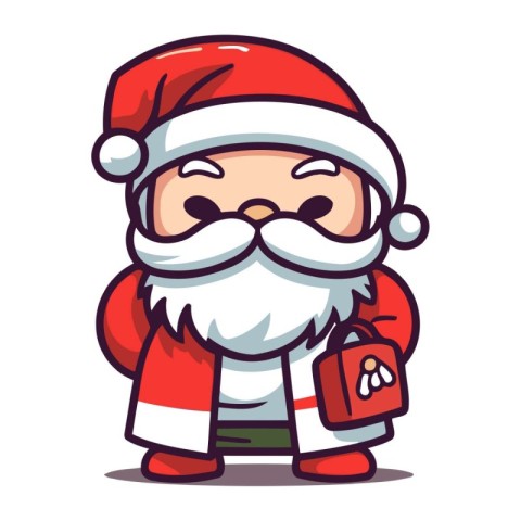 Santa Claus with a bag of gifts. Vector cartoon character illust