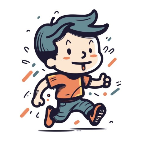 Illustration of a Cute Boy Running and Smiling. Vector