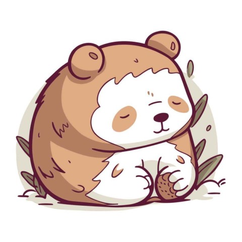 Cute cartoon panda sitting on the grass. Vector illustration.