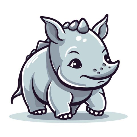 Cute rhinoceros isolated on white background. Vector illustratio