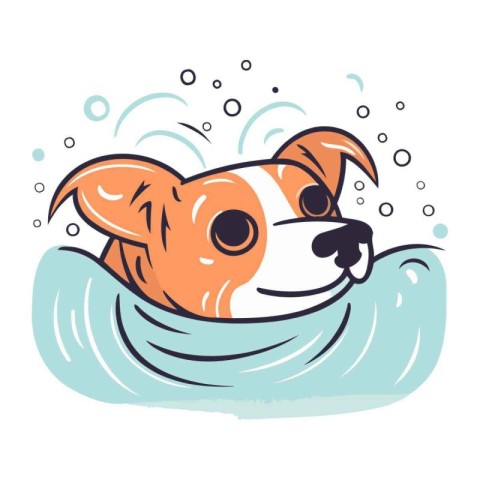 Cute dog in the water. Vector illustration for your design.