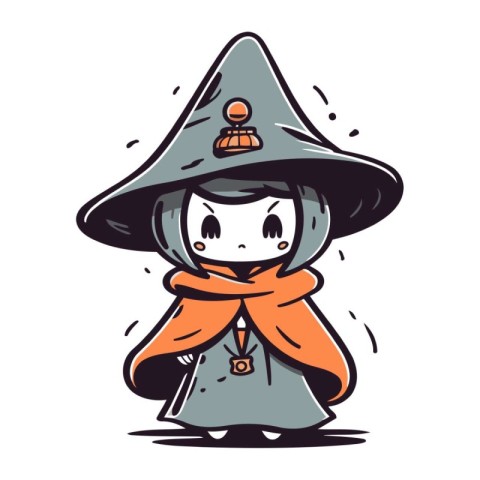 Cute little witch in a hat and scarf. vector illustration.