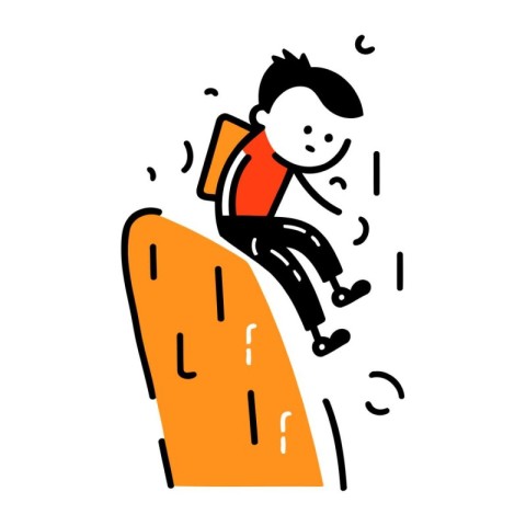 Businessman climbing on a cliff. Vector illustration in doodle s