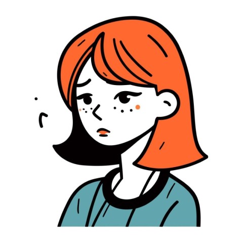 Young woman with sad expression. Vector illustration in doodle s