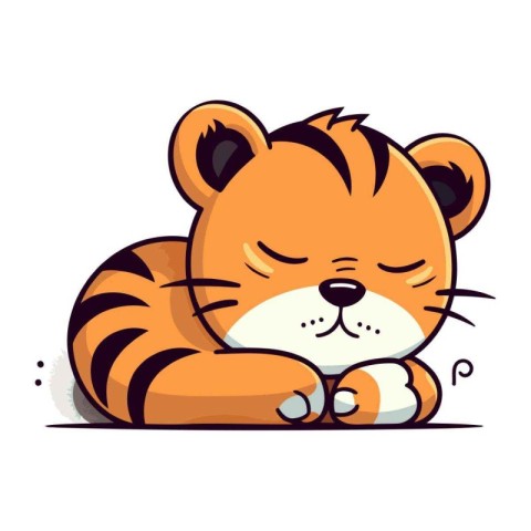 Cute cartoon tiger sleeping. Vector illustration isolated on whi