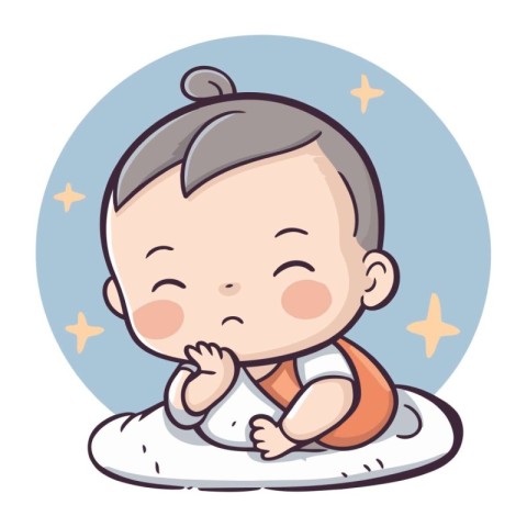 Cute little baby boy lying on the floor. Vector illustration.