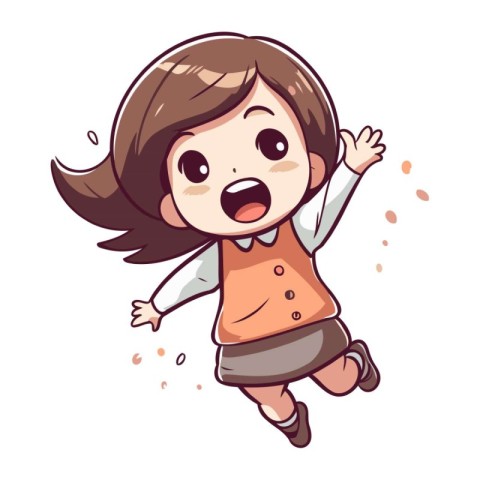 Illustration of a Cute Little Girl Jumping and Smiling