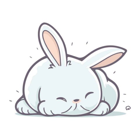 Cute white rabbit lying on the floor. Vector cartoon illustratio