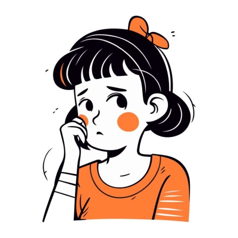 Illustration of a sad girl talking on the phone. Vector illustra