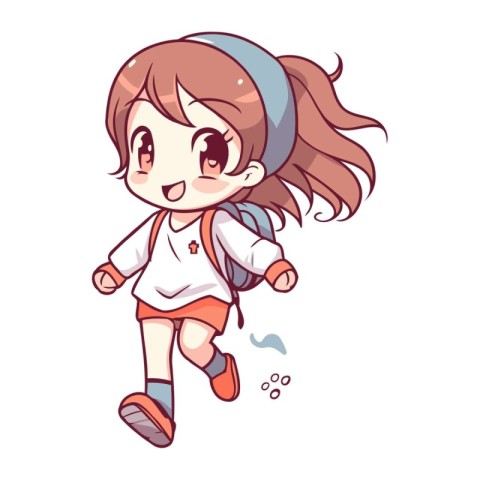 Illustration of a Cute Little Girl Running with a Backpack