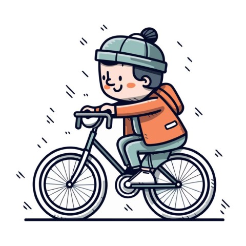 Cute boy riding a bike. Vector illustration in cartoon style.