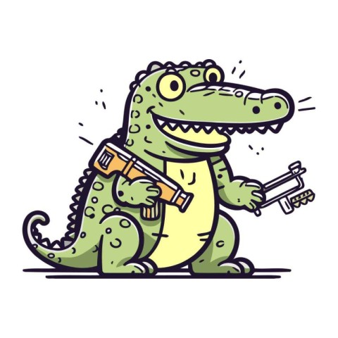 Crocodile with a gun. Vector illustration in cartoon style