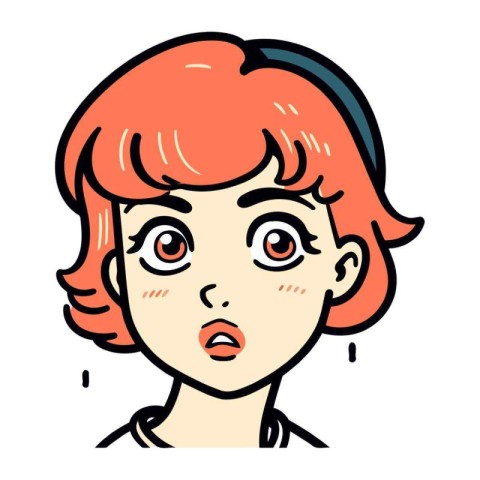 Cartoon illustration of a woman with red hair and facial express