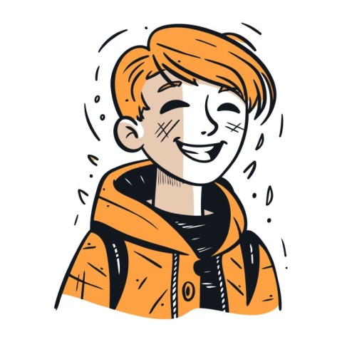 Vector illustration of a cute redhead boy in a yellow jacket.