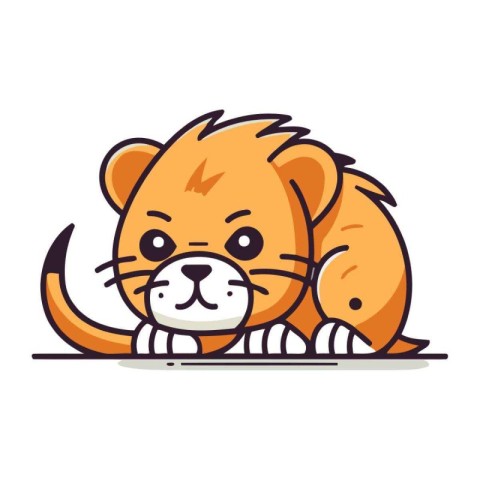 Cute cartoon lion. Vector illustration. Isolated on white backgr