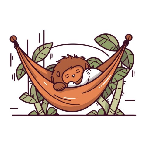 Cute cartoon monkey sleeping in hammock. Vector illustration in