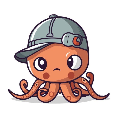 Cute cartoon octopus wearing a helmet and goggles. Vector illust