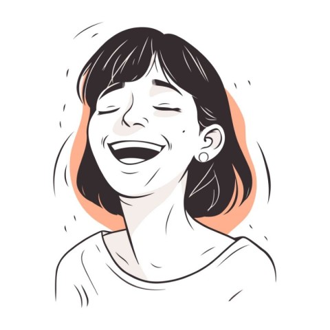 Vector illustration of a happy woman with closed eyes. Hand draw