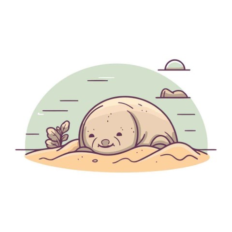 Cute seal sleeping on the sand. Vector illustration in cartoon s