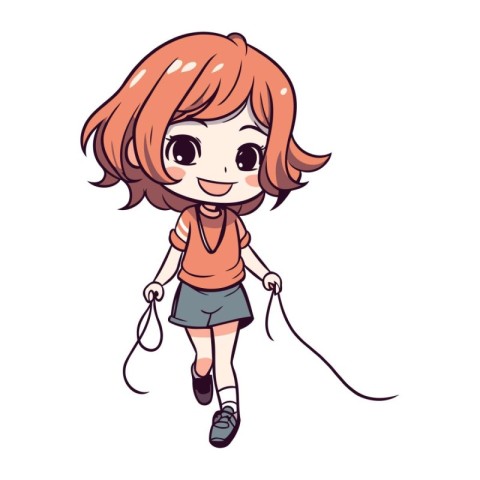 Cute little girl playing with a skipping rope. Vector illustrati