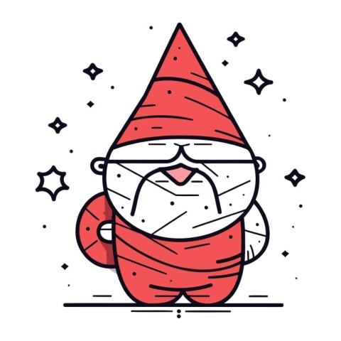 Cute santa claus character. Vector line art illustration.