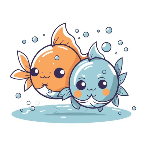 Cartoon goldfish and fish in the water. Vector illustration.