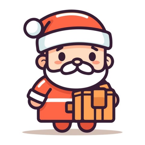 Santa Claus with a gift box. Cute cartoon vector illustration.