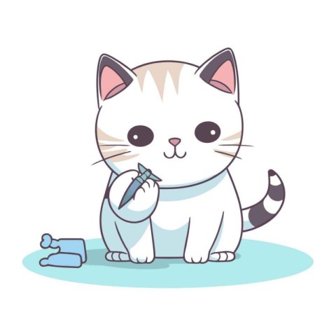 Cute cartoon cat with a syringe in his hand. Vector illustration