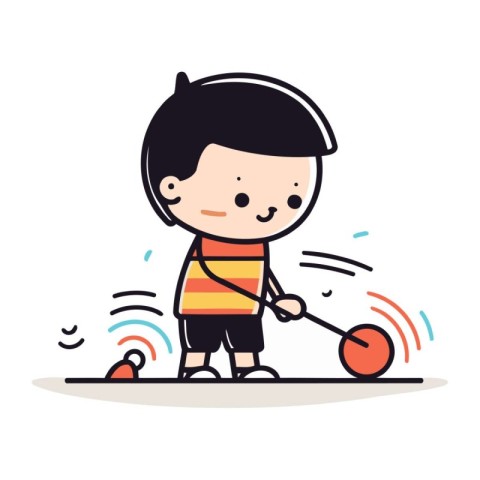 Cute boy playing with a ball. Vector illustration in cartoon sty