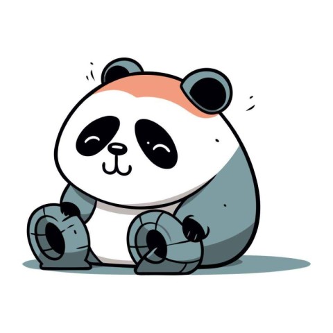 Cute cartoon panda sitting on the ground. Vector illustration.