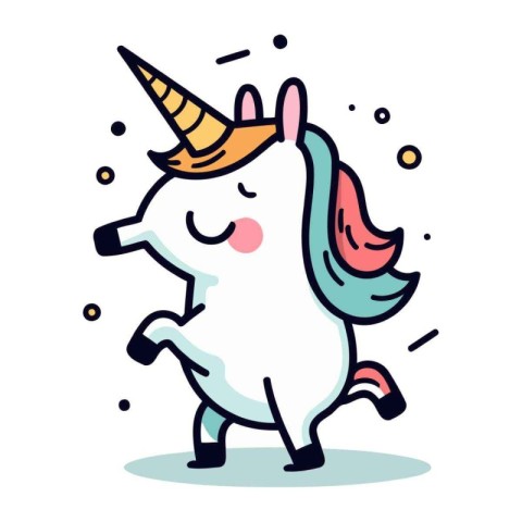 Cute unicorn running. Vector illustration in doodle style.