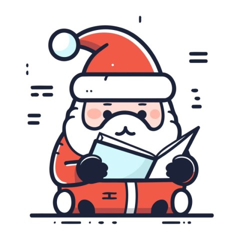 Santa Claus reading a book. Vector illustration in line art styl