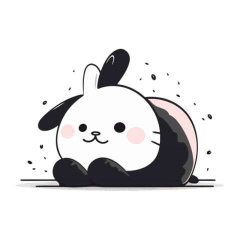 Cute cartoon bunny sitting on the ground. Vector illustration in