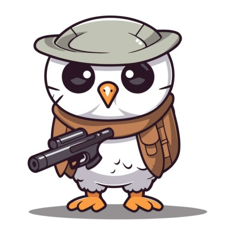 Army owl character cartoon style vector illustration. Cute owl w