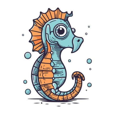 Cute cartoon seahorse. Sea animal. Vector illustration.