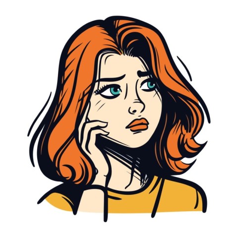 Vector illustration of a woman with a headache. Hand drawn style