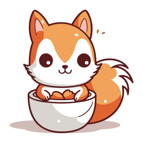 Cute squirrel in a bowl full of food cartoon vector illustration