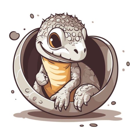 Cute reptile in the hole on a white background. Vector illustrat