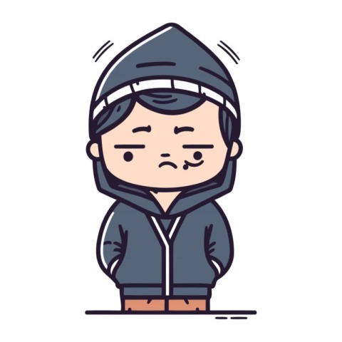 Cute boy in hooded sweatshirt with hood. Vector illustration.