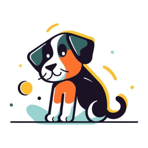 Cute puppy. Vector illustration in flat style. Isolated on white