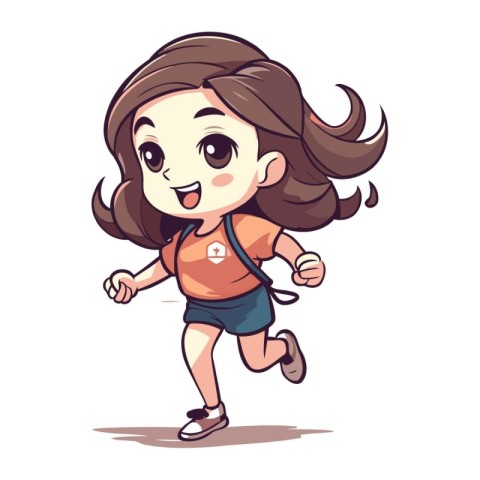 Running girl. Cartoon vector illustration. Isolated on white bac