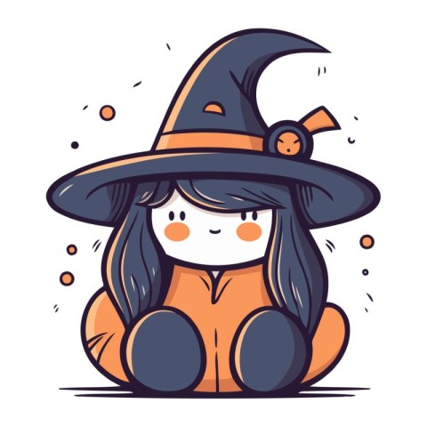 Cute little girl in witch costume. Vector illustration in cartoo