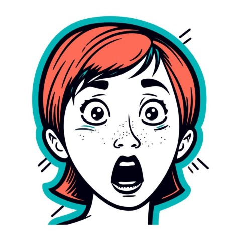 Surprised woman face with open mouth. Vector illustration in car