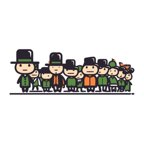 Cartoon illustration of a group of boys and girls dressed up as