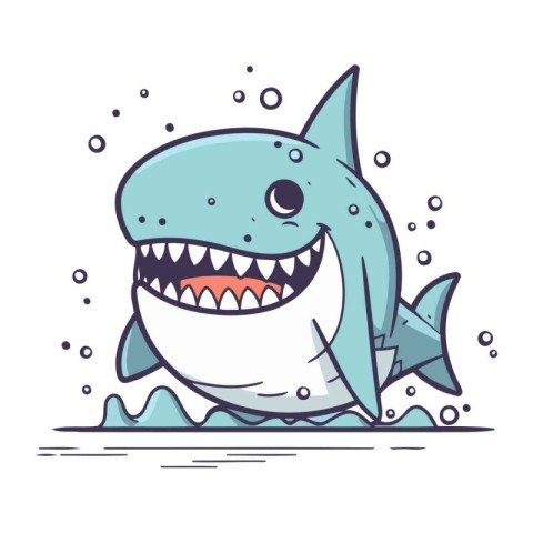 Cartoon shark vector illustration. Cute cartoon shark on white b